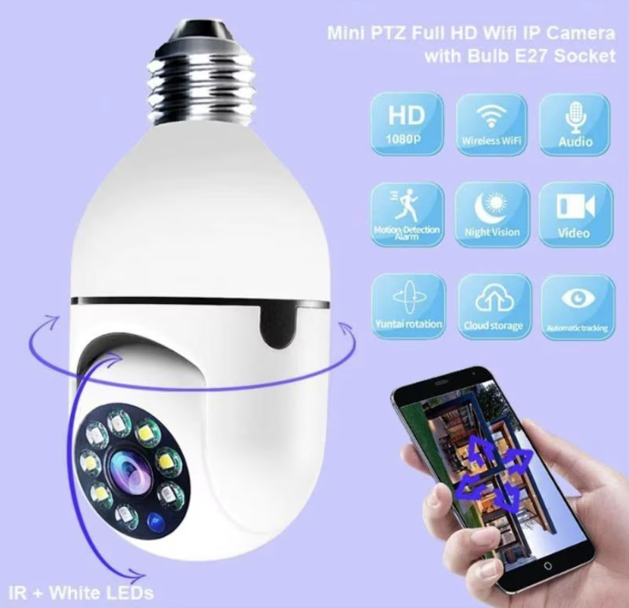 Camera IP, WI-FI, HD, Smart-Bulb, tip bec cu Senzor de Miscare si Aplicatie Telefon