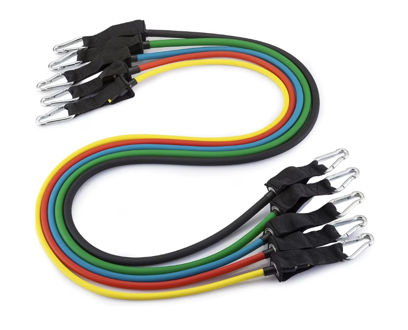 Set Antrenament - Extensor cu 11 Accesorii, 5 Benzi Elastice, 2 Manere, 2 Chingi picioare, Ancora usa, Saculet, Fitness, Negru