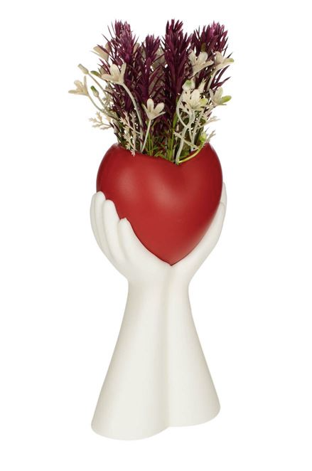 Ghiveci Decorativ din Plastic Maini cu Inima & Flori 28cm