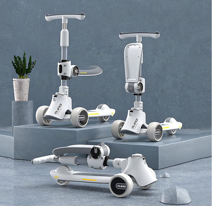 Trotineta 3 In 1, At Performance, Pentru Copii, Ghidon Reglabil Pe Inaltime, Imbunatatit, Scaun Detasabil, 3 Roti Led, Punte Antialunecare, Albastru