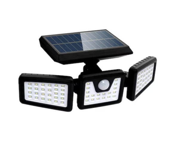 Lampa LED exterior panou solar, cu senzori de amurg, miscare si lumina, 3 capete reglabile, 74 x LED, 3 trepte intensitate