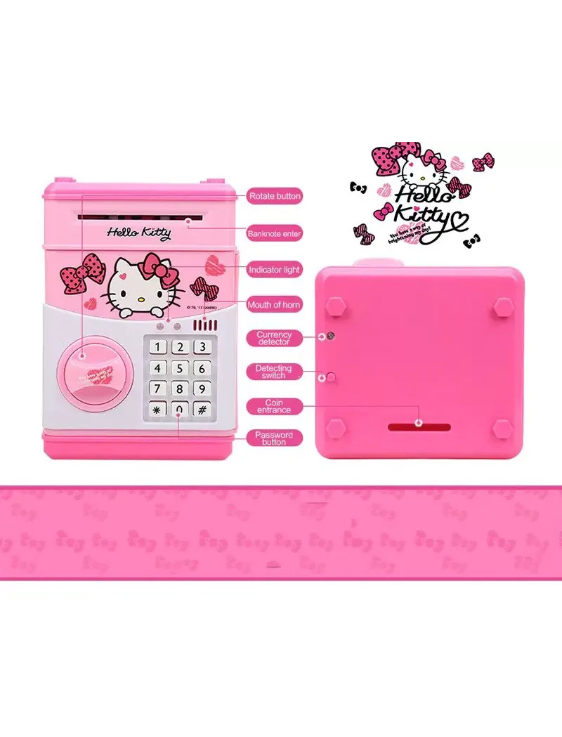 Pusculita Hello Kitty pentru copii 3 ani+ cu functie ATM cod pin si seif, roz