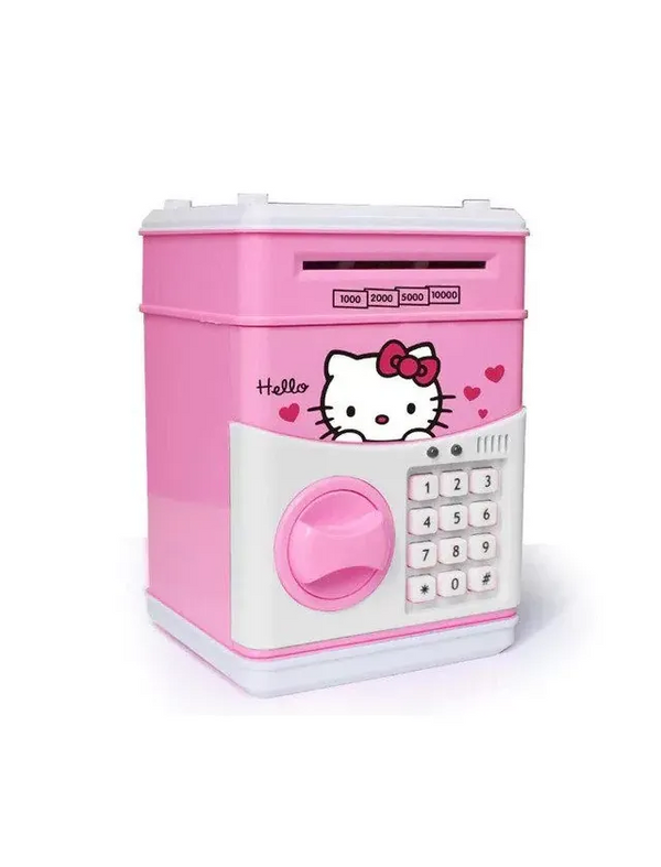 Pusculita Hello Kitty pentru copii 3 ani+ cu functie ATM cod pin si seif, roz