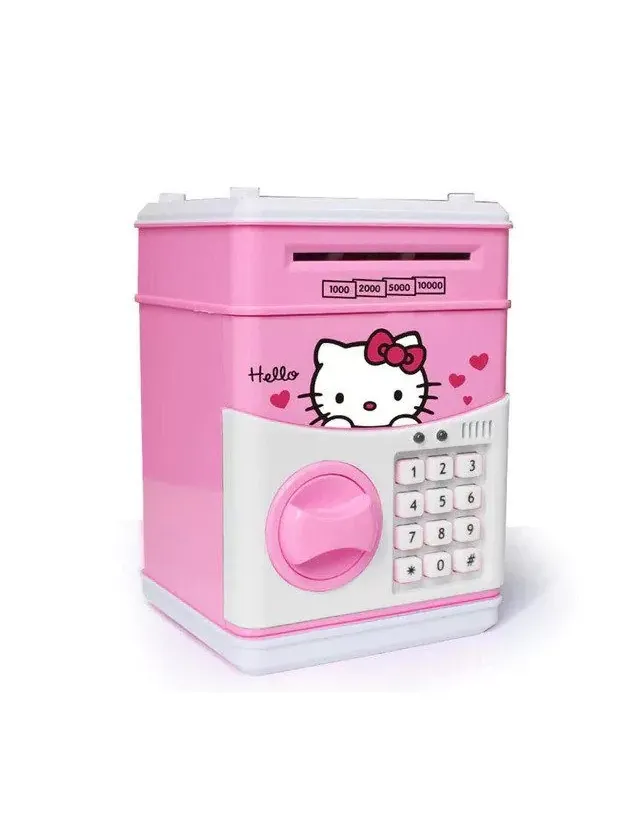 Pusculita Hello Kitty pentru copii 3 ani+ cu functie ATM cod pin si seif, roz