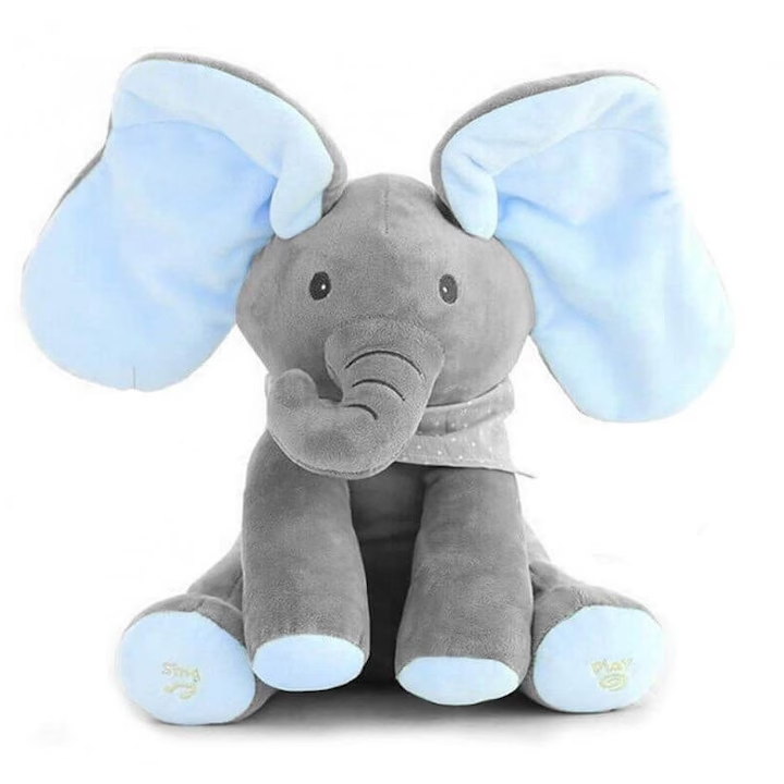 Jucarie plus Elefant Cucu-Bau interactiv muzical, 30 cm 