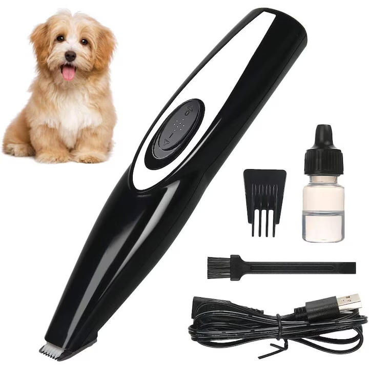 Masina de tuns electrica pentru animale de companie, Reincarcabila prin USB, fara fir, pentru tuns caini, pisici, labute, urechi, fata