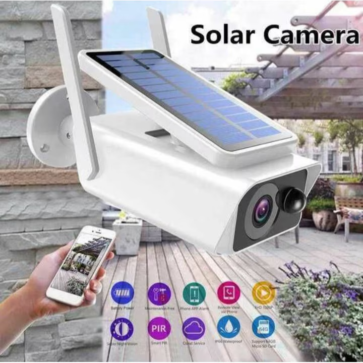 Camera de supraveghere, Cam, WIFI, Incarcare solara, Wireless, Full HD, 2 antene, Impermeabil, Alb