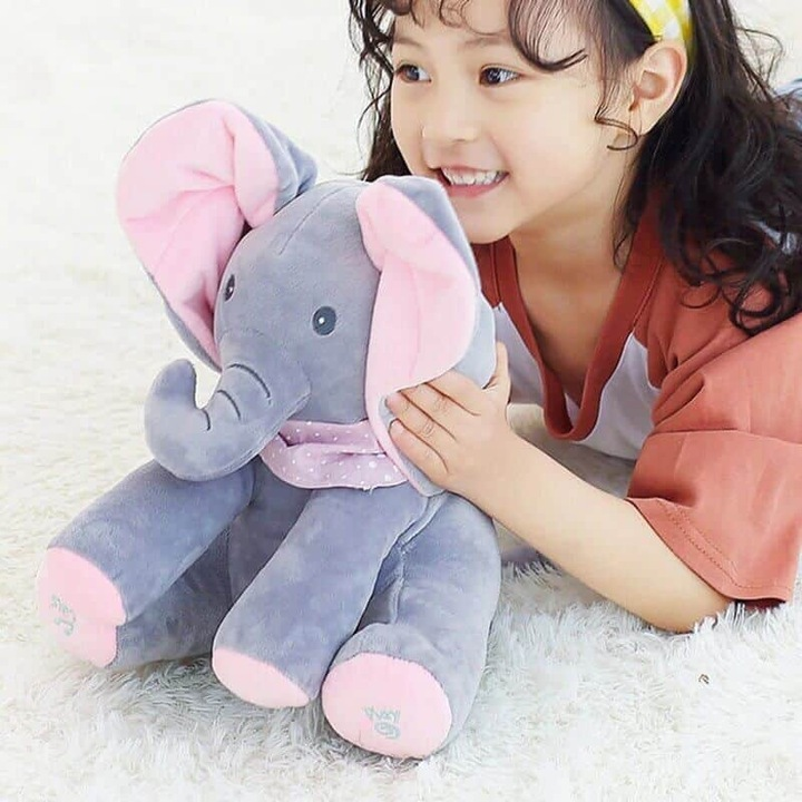 Jucarie plus Elefant Cucu-Bau interactiv muzical, 30 cm 