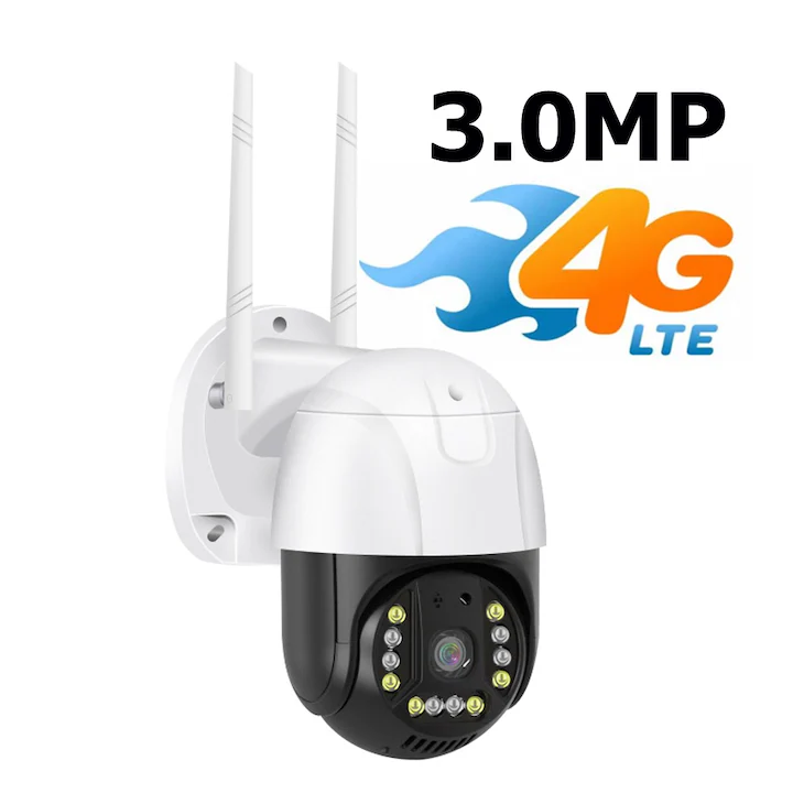 Camera Supraveghere video cu SIM, conexiune 4G 3MP 1280 x 720, intelligent tracking, PTZ, Lan, DVR, NVR Micro SD, Rotire, Alarma miscare, Interior & Exterior