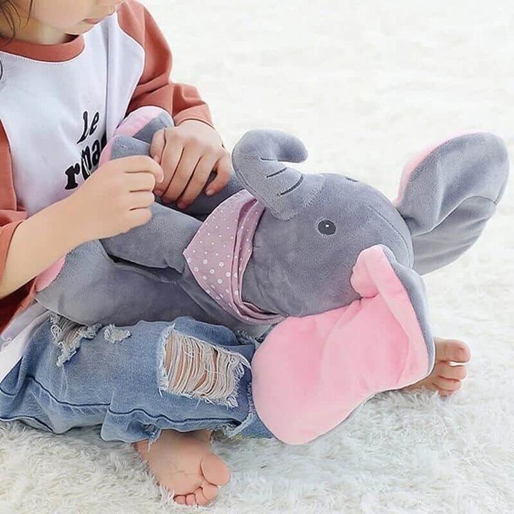 Jucarie plus Elefant Cucu-Bau interactiv muzical, 30 cm