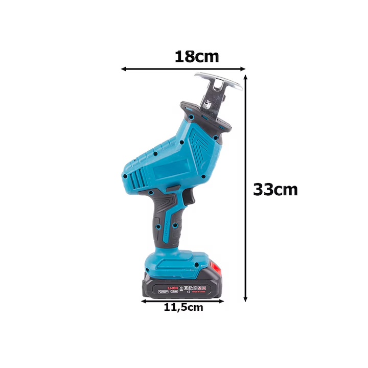 Mini fierastrau alternativ fara fir, Putere 250 W, 3000 rotmin, 2 X Acumulator 3 Ah, 4 Panze 15-20 cm, Dimensiuni 33x18x11.5 cm, Calitate Premium, Albastru