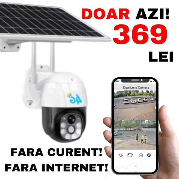 Camera De Supraveghere Solara 4G Cartela SIM 5 MP, Zoom 10X, Full HD 1080p, Panou Solar 9W Rezistenta La Apa IP 66,