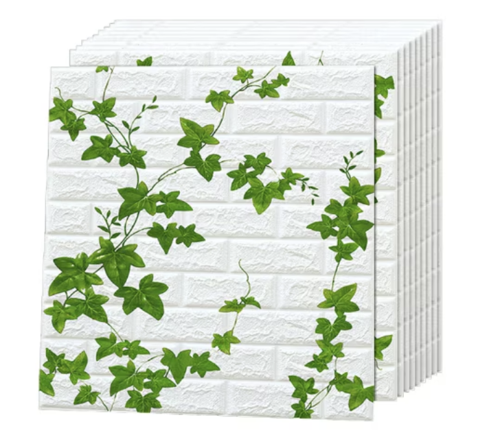 10 x Placi Tapet 3D pentru perete tip model frunze verde, 70x77 cm