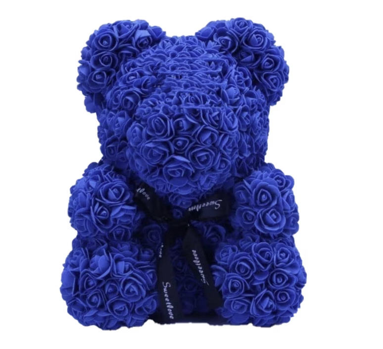 Ursulet din trandafiri de sapun decorat manual, inaltime 40 cm