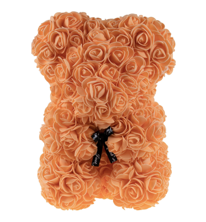 Ursulet din trandafiri de sapun decorat manual, inaltime 25 cm