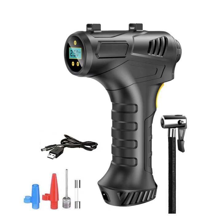 Mini Compresor Auto Tip Pistol, Maxim 10 BAR / 150 PSI, Display Digital cu LED Programabil, Negru