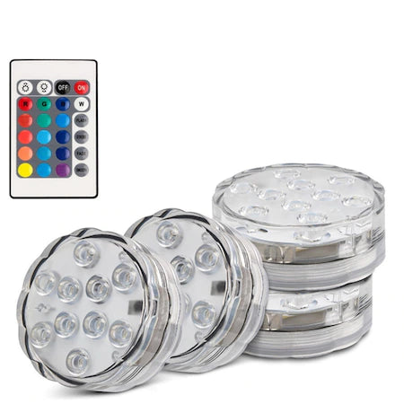 Set 4 LED subacvatice, ambientale, 16 culori, 4 moduri iluminare, pentru piscina, jacuzzi, acvariu, cu telecomanda, standard IP68