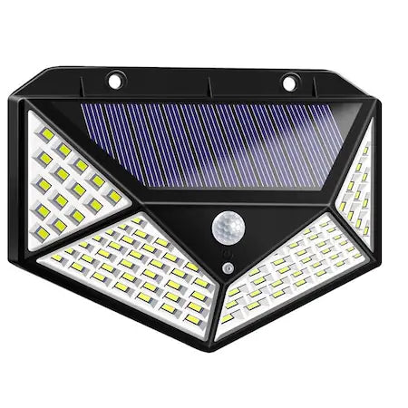 Lampa Cu Incarcare Solara 100 LED-uri Cu Senzor De Miscare, Clasa De Protectie IP65, Incarcare in 8 ore, Negru