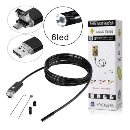 Camera Endoscopica de Inspectie 2 In 1 Android PC Micro USB Camera HD 6 Led Cu Functie OTG si UVC 8.0mm 10Mt