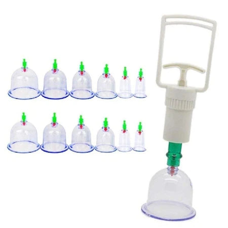 Set 12 Ventuze pentru Masaj, Pompa cu Vacuum, Functie Terapeutica, Transparente