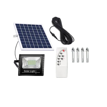 Proiector led 50w cu panou solar, telecomanda, rezistent la apa IP67, negru