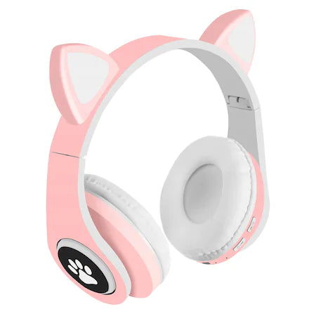 Casti audio Wireless, model pisicuta cu urechi, pentru copii, roz
