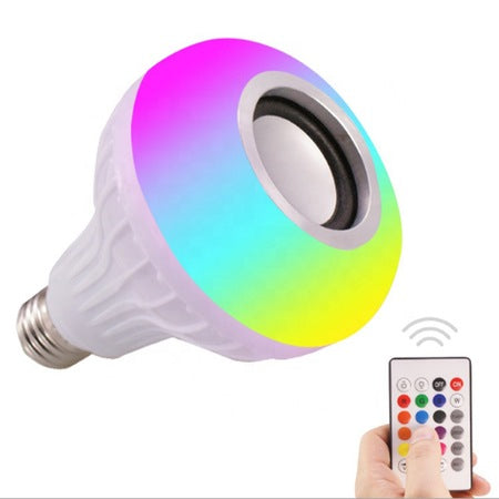 Bec Led Smart, cu muzica, Difuzor 12 W, conexiune Bluetooth 4.0 , culori RGB, cu telecomanda, alb
