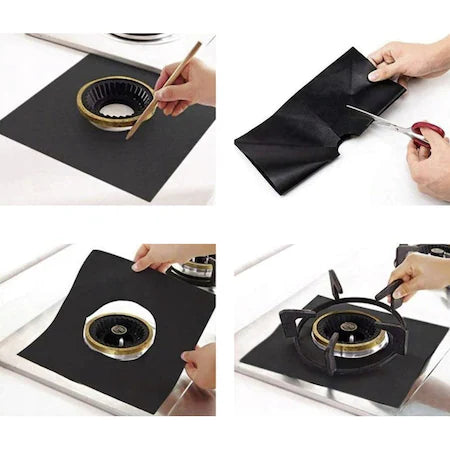 Set 4 folii detasabile de protectie pentru aragaz, usor de spalat, din teflon