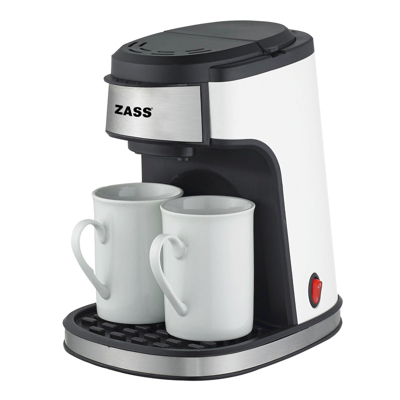 Cafetiera Zass ZCM 01, 450 W, 0.24 l, capacitate 2 cesti, 2 cani ceramice incluse, intrerupator cu led, alba