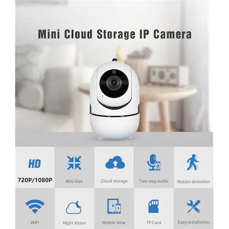 Set Baby Monitor Wireless , Monitorizare Video Audio Bebelusi , Vedere Nocturna, Sunet Bidirectional, Functie Push To Talk, Rotire Automata, Full HD 2MP 1920*1080, Senzor Miscare, Alb