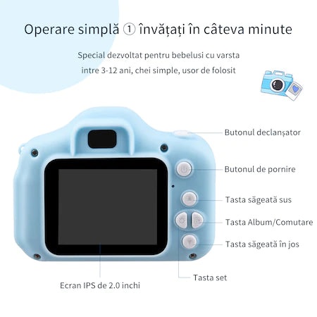 Camera foto digitala pentru copii, 32GB, Functie foto/video, Full HD, 1080P, Albastru