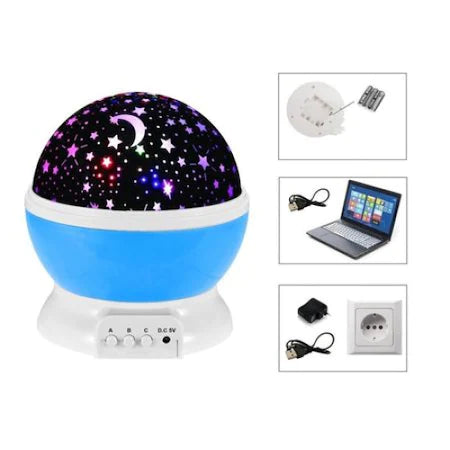 Lampa de veghe rotativa, variatii de culori cu proiector stelute, USB Charge inclus