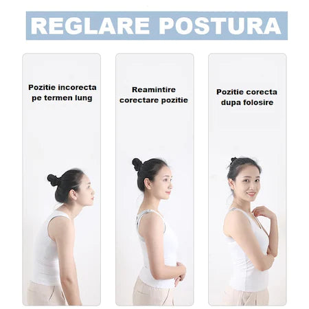 Corector de Postura Inteligent cu Senzor de Vibratie pentru Indreptare Spate, Umeri si Coloana, GRI, Marime Universala