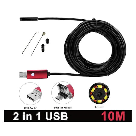 Camera Endoscopica de Inspectie 2 In 1 Android PC Micro USB Camera HD 6 Led Cu Functie OTG si UVC 8.0mm 10Mt