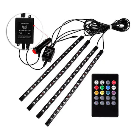Lumini ambientale auto, intensitate reglabila, kit 4 benzi 12 SMD RGB cu telecomanda