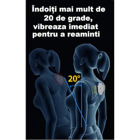 Corector de Postura Inteligent cu Senzor de Vibratie pentru Indreptare Spate, Umeri si Coloana, GRI, Marime Universala