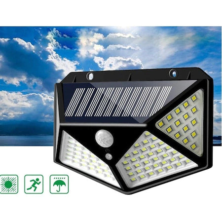 Lampa Cu Incarcare Solara 100 LED-uri Cu Senzor De Miscare, Clasa De Protectie IP65, Incarcare in 8 ore, Negru