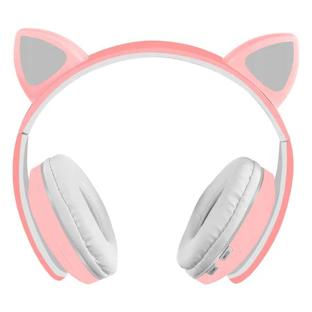 Casti audio Wireless, model pisicuta cu urechi, pentru copii, roz