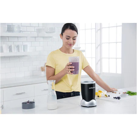Blender Stil Nutribullet, 600W, 1 viteza, cupa 0.5l, cupa inalta 0.7l, Negru