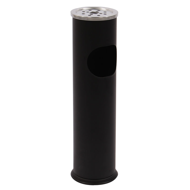 Cos gunoi Korona 63250002 D 16 cm din metal, forma cilindrica, negru/argintiu, cu scrumiera, 11L