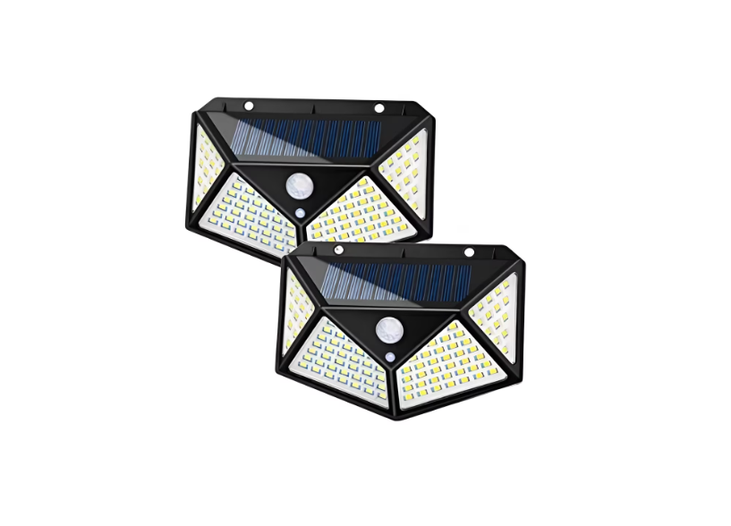 Lampa Cu Incarcare Solara 100 LED-uri Cu Senzor De Miscare, Clasa De Protectie IP65, Incarcare in 8 ore, Negru