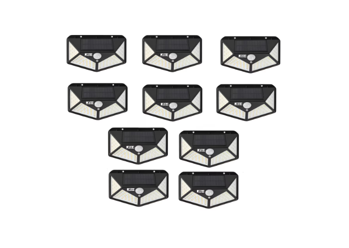 Lampa Cu Incarcare Solara 100 LED-uri Cu Senzor De Miscare, Clasa De Protectie IP65, Incarcare in 8 ore, Negru